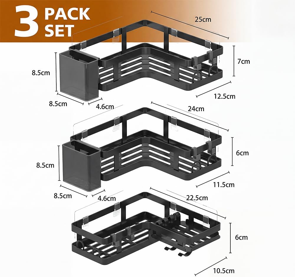 3-Pack Adhesive Corner Shower Caddies