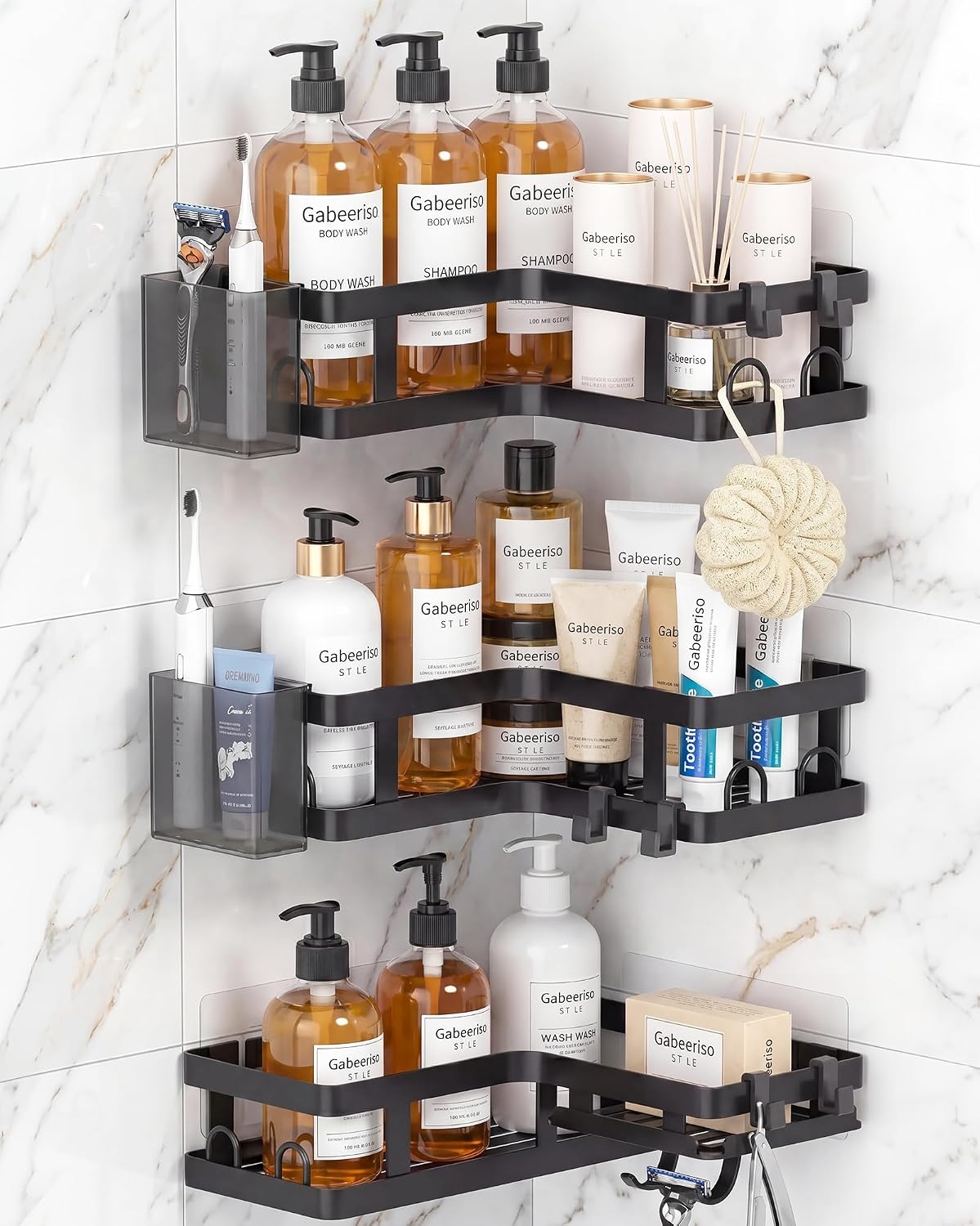 3-Pack Adhesive Corner Shower Caddies