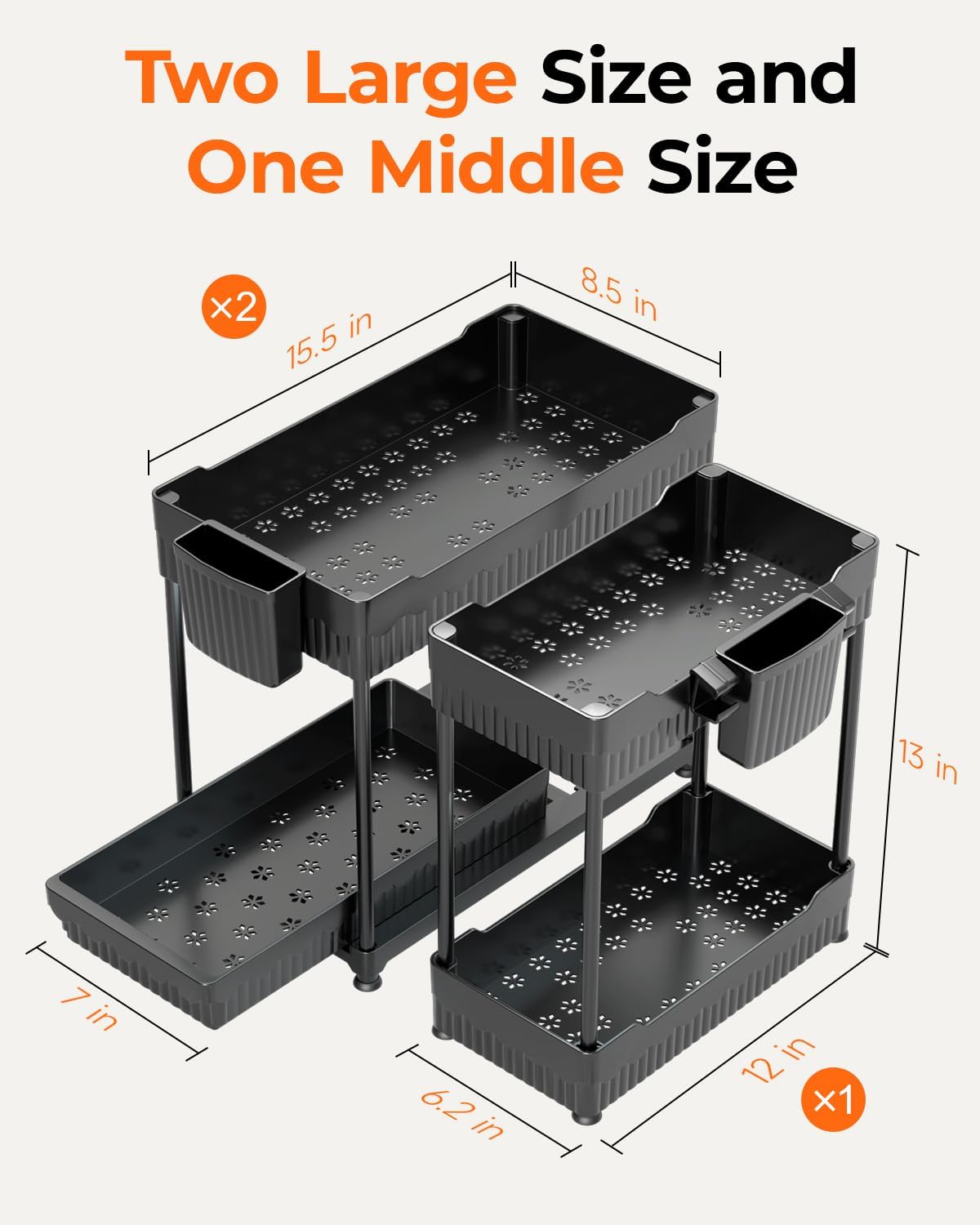3-Pack Sliding 2-Tier Cabinet Organisers
