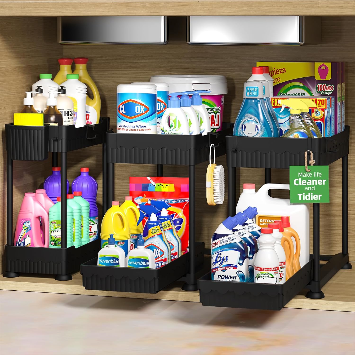 3-Pack Sliding 2-Tier Cabinet Organisers