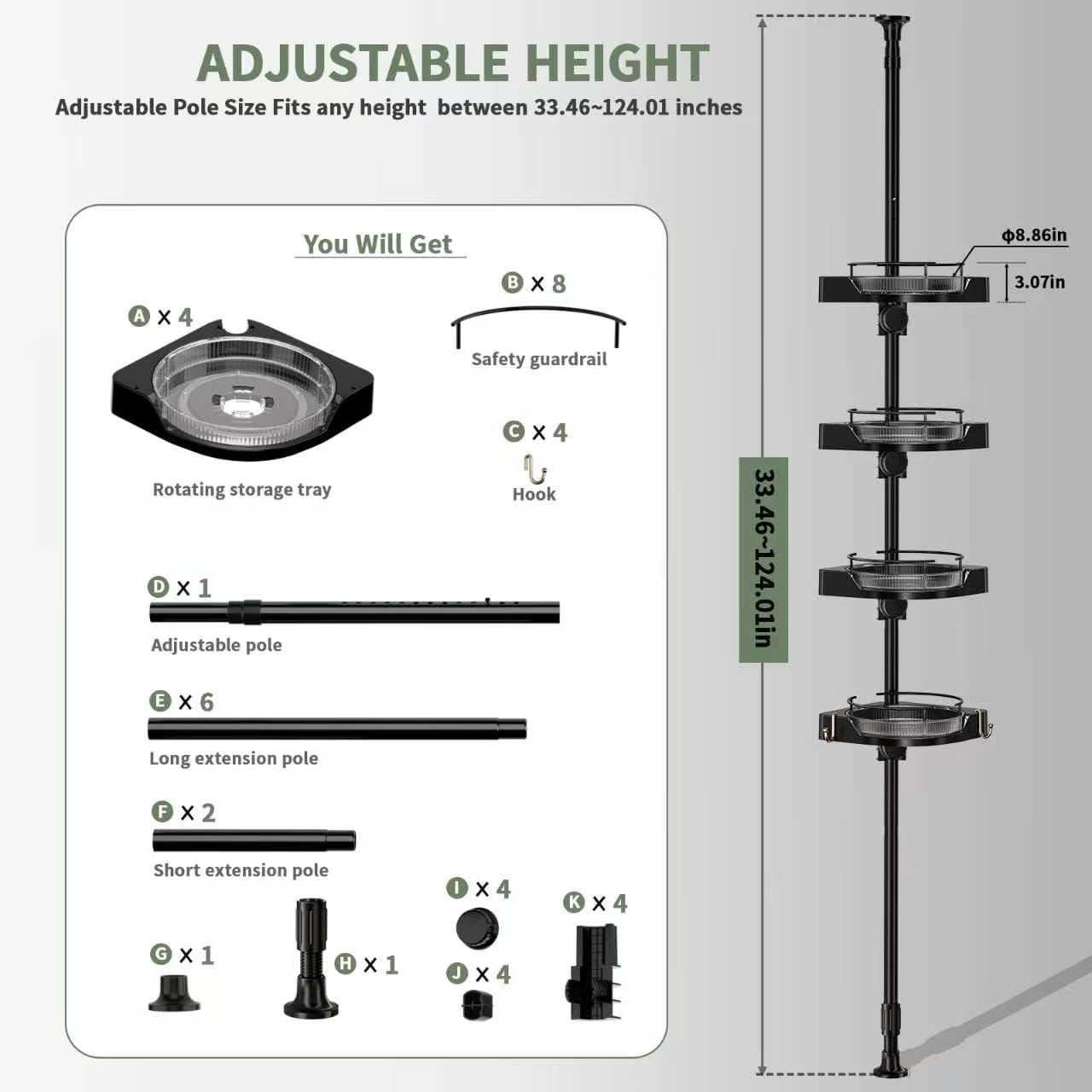 4-Tier Rotating Tension Pole Organiser