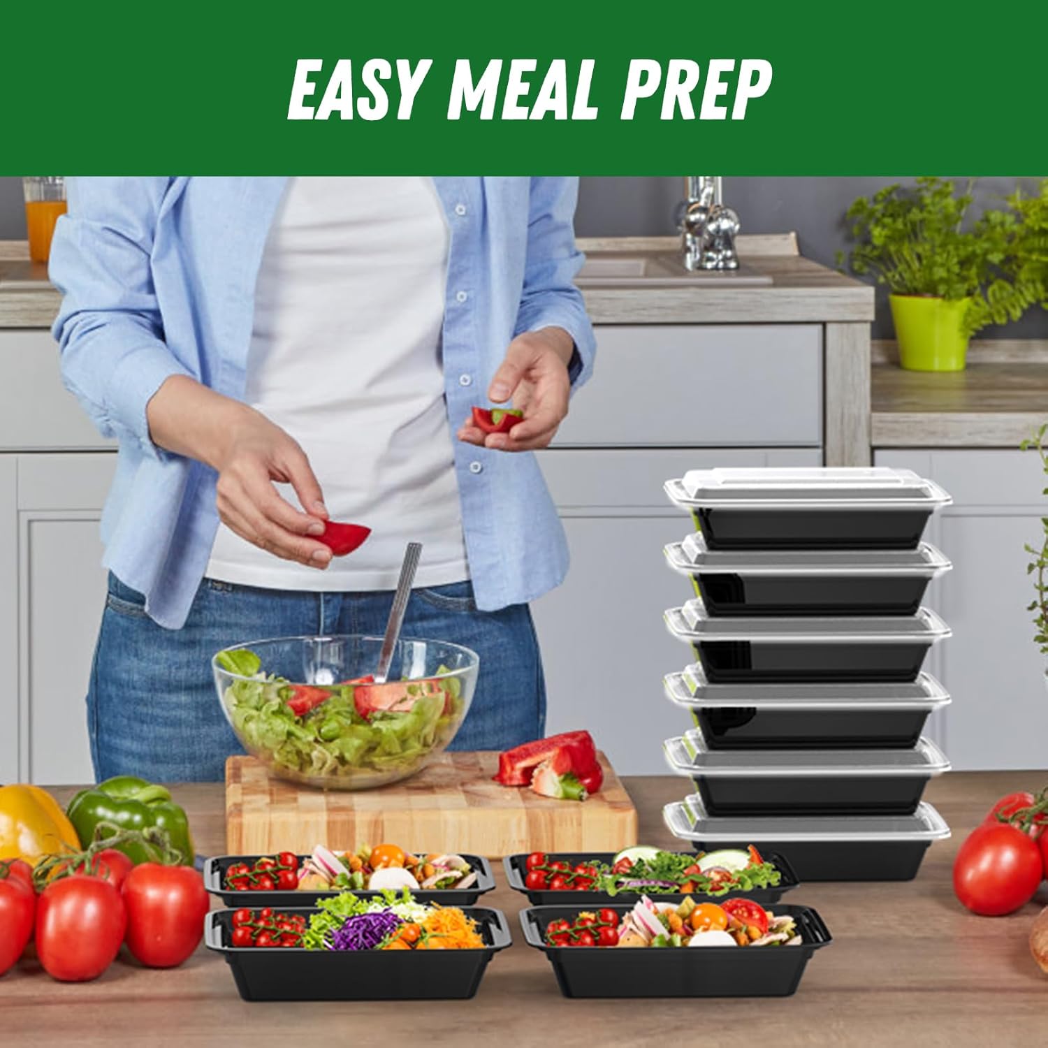 50-Pack Black Meal Prep Containers