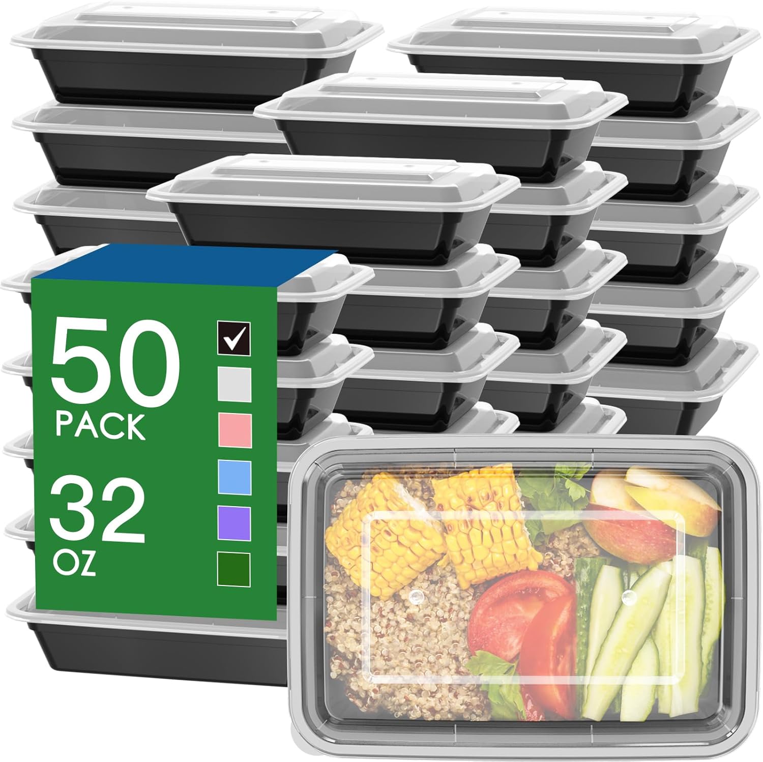 50-Pack Black Meal Prep Containers