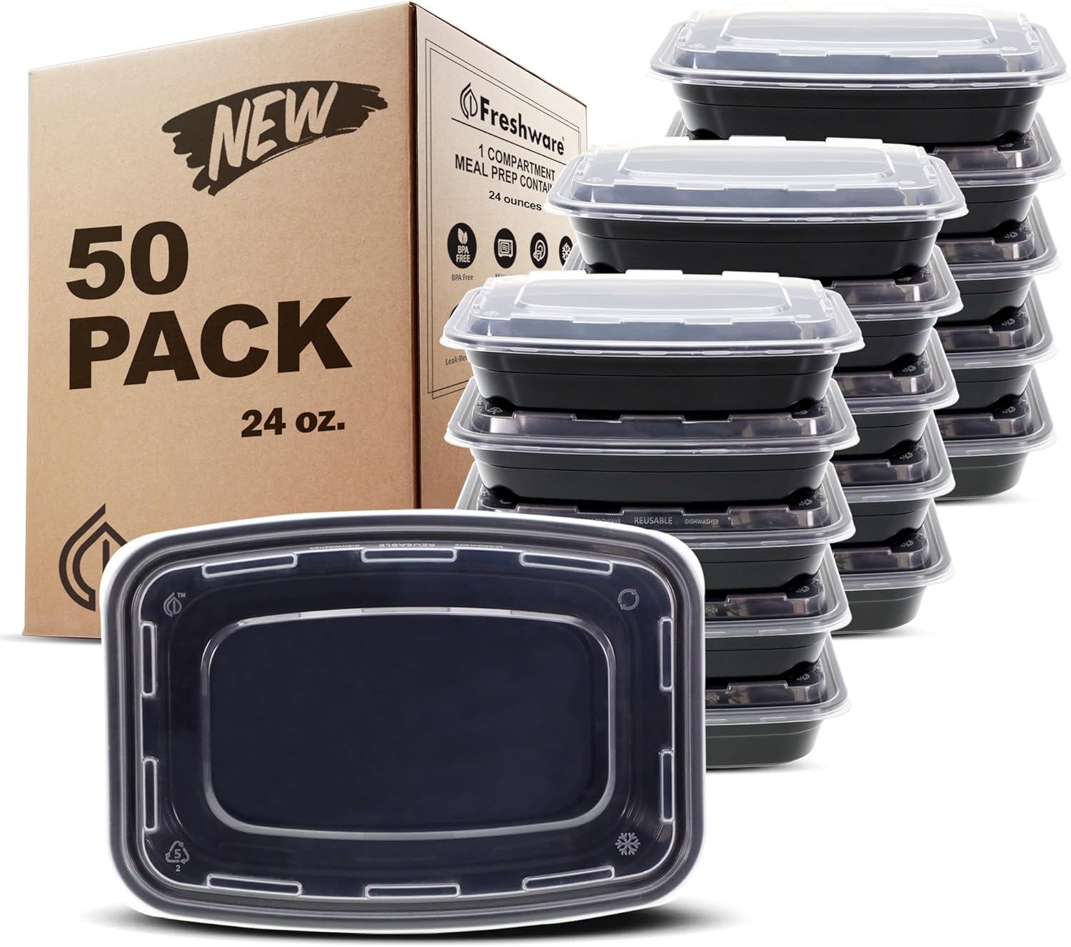 50-Pack Single Compartment Food Containers