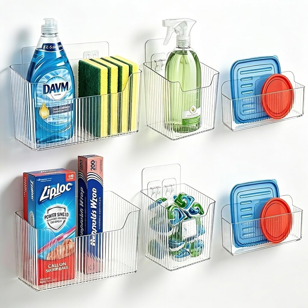 6-Pack Clear Adhesive Storage Bins