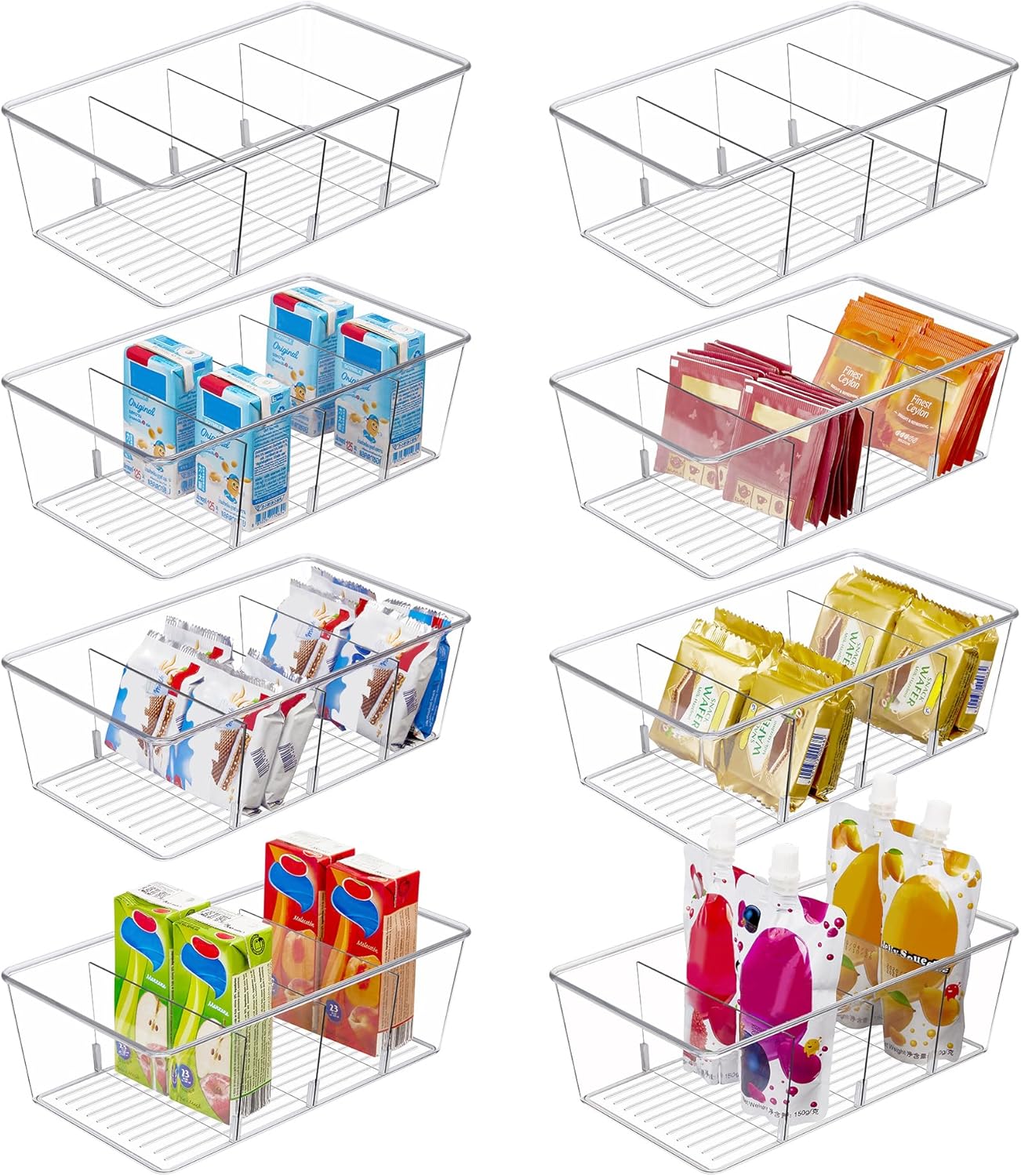 8-Pack Clear Multi-Compartment Organiser Bins