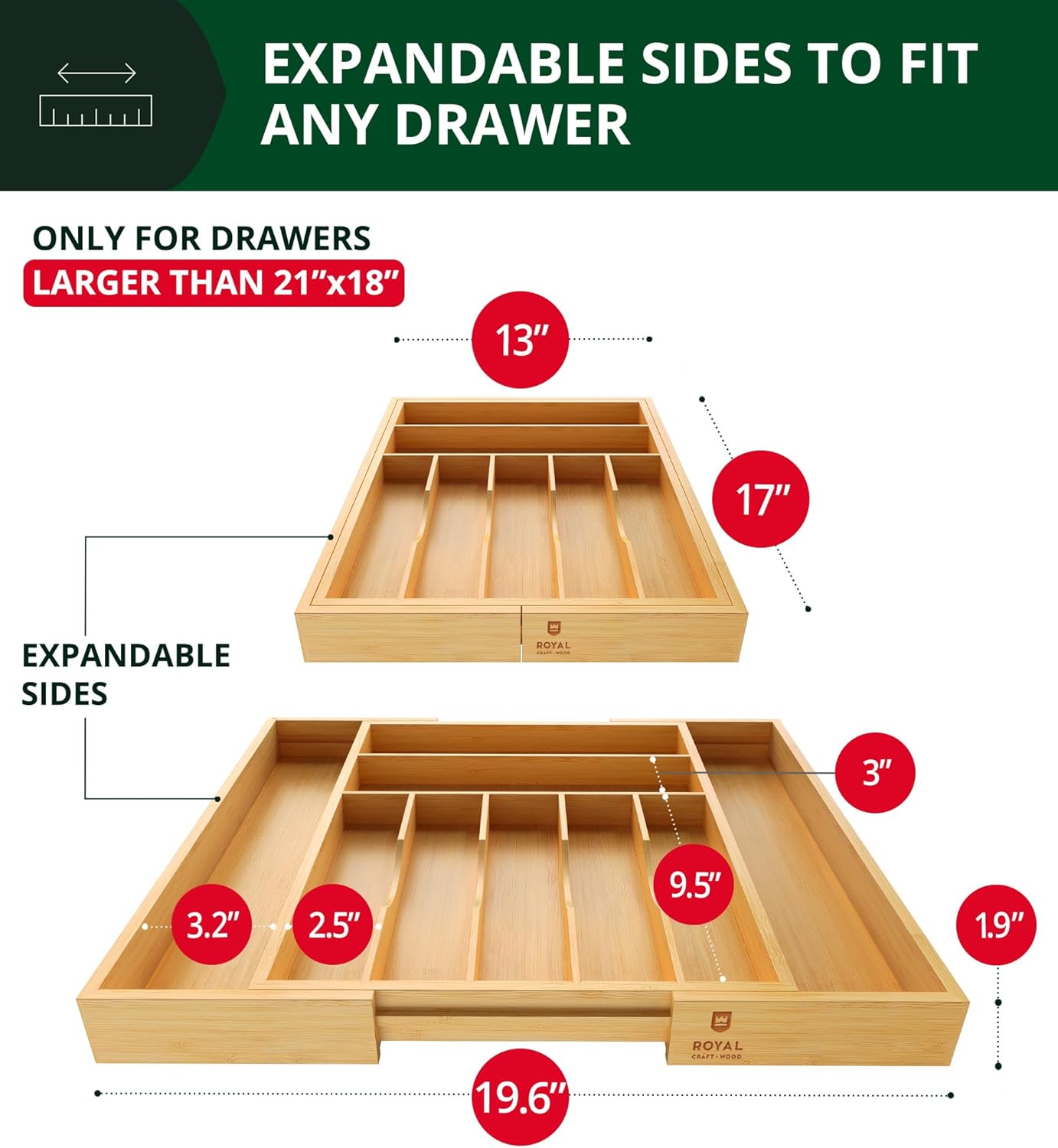 9-Slot Expandable Bamboo Drawer Organiser