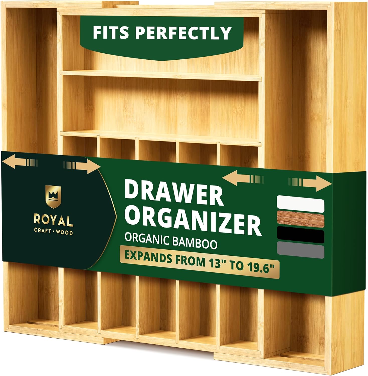 9-Slot Expandable Bamboo Drawer Organiser