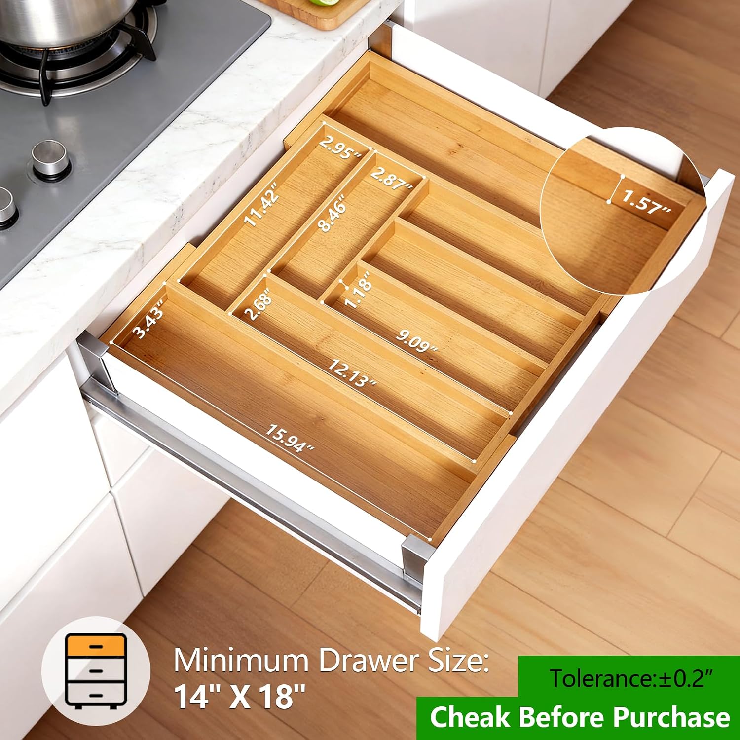 Bamboo Expandable Cutlery Drawer Organiser
