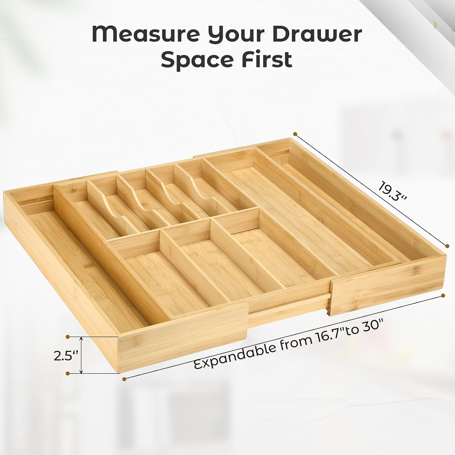Expandable Bamboo Wood Cutlery Tray