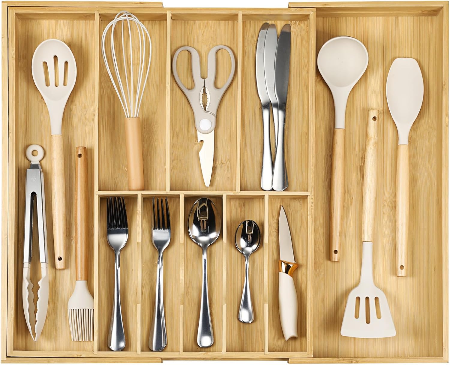 Expandable Bamboo Wood Cutlery Tray