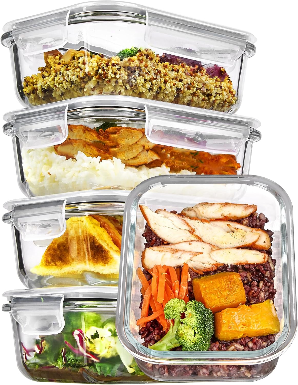 Five-Pack Glass Food Containers