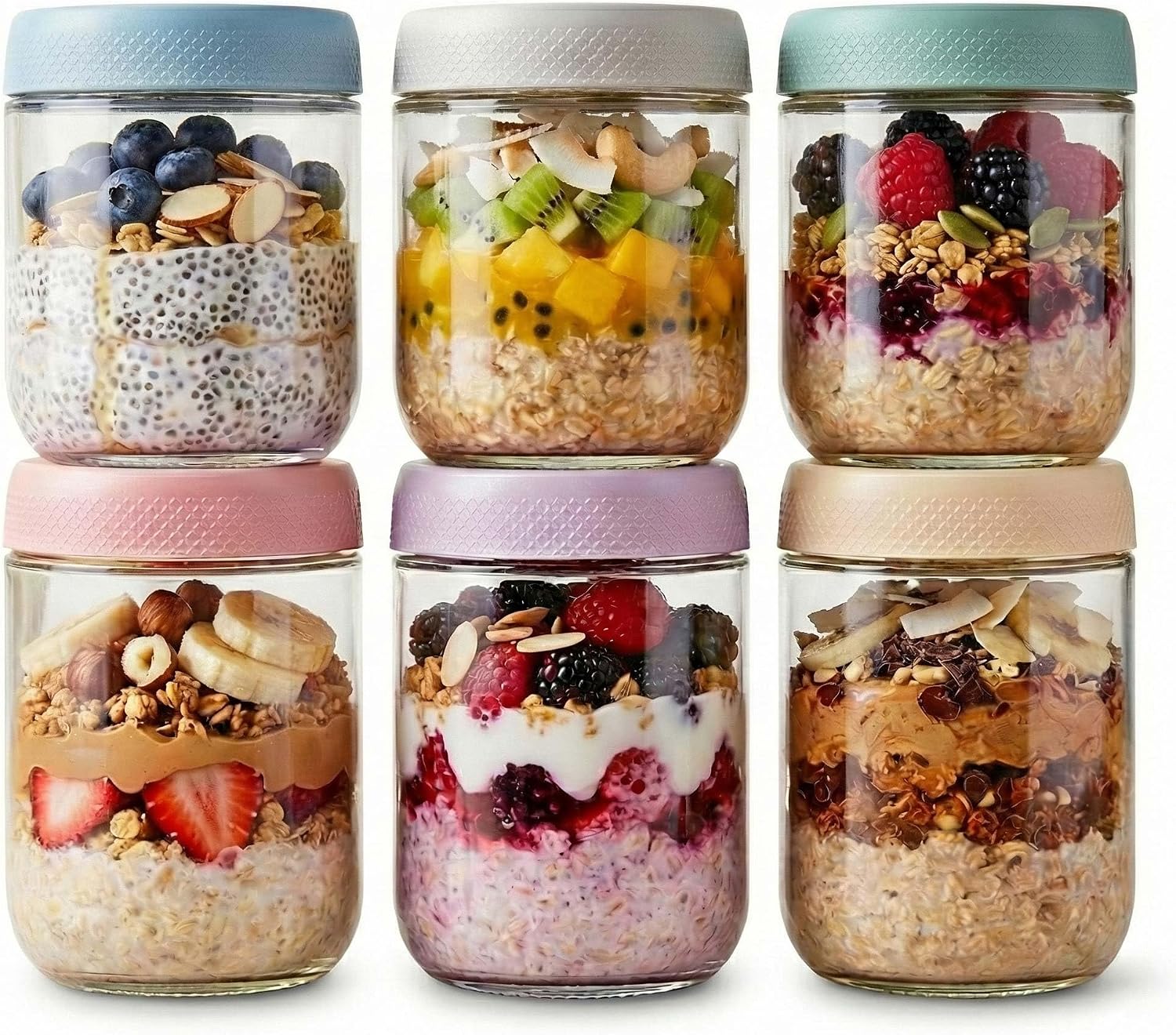 Six-Pack Glass Jars with Airtight Lids