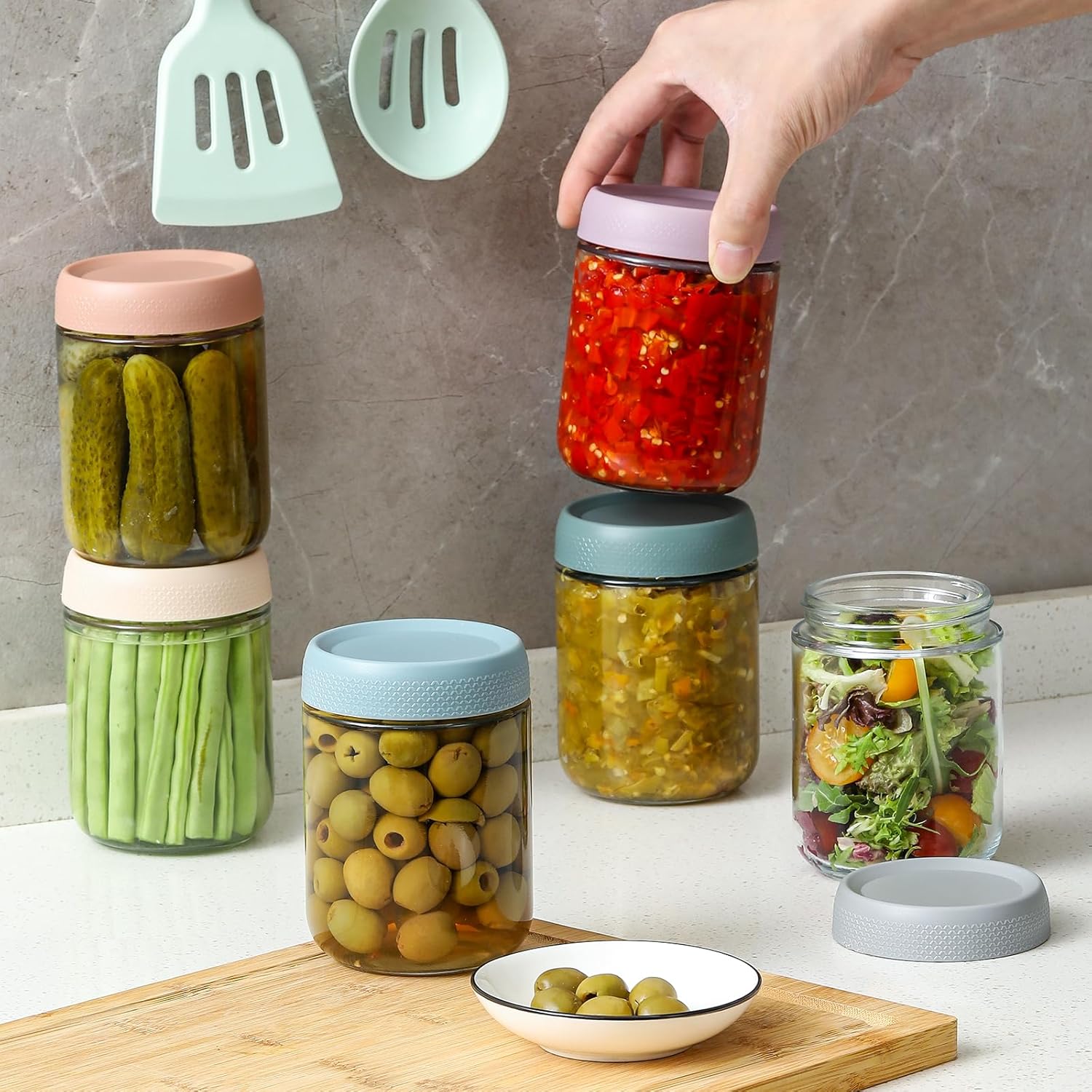 Six-Pack Glass Storage Jars with Lids
