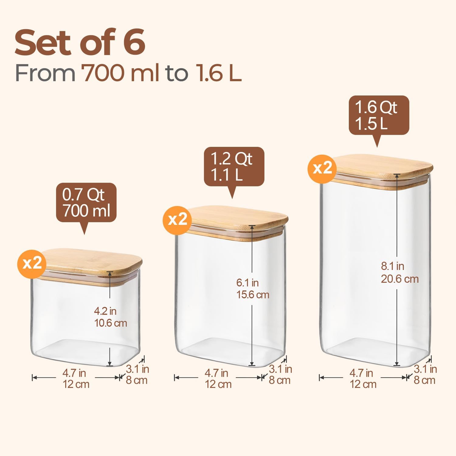 Six-Piece Glass Pantry Canister Set