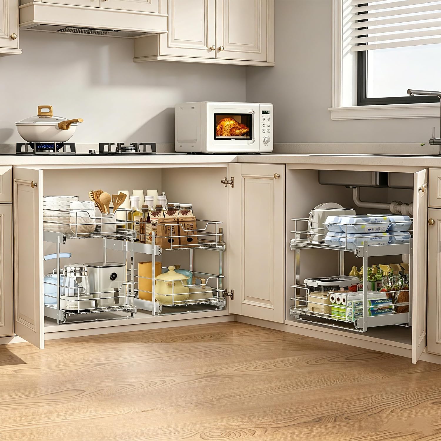 Two-Tier Slide Out Cabinet Basket